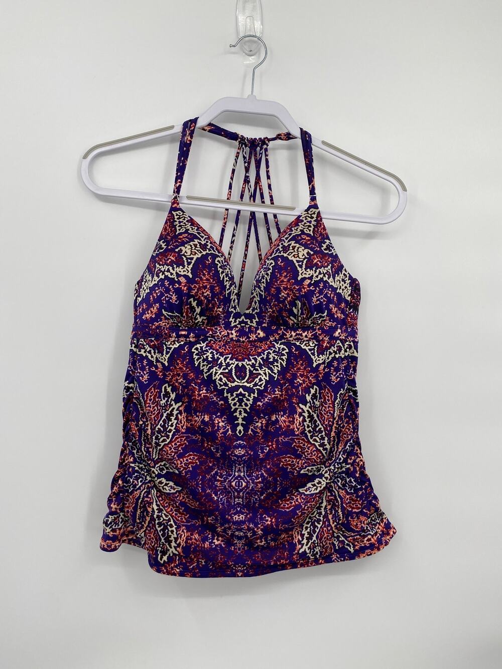 Athleta Aqualuxe Paradise Print Purple Tankini Racerback Swimsuit Top Medium